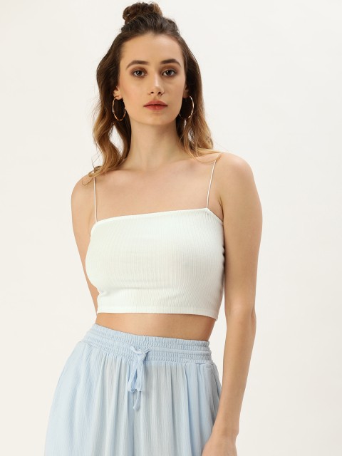 

FOREVER 21 Women White Ribbed Cropped Fitted Top