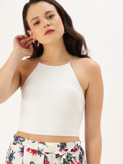 

FOREVER 21 Women White Solid Fitted Crop Top