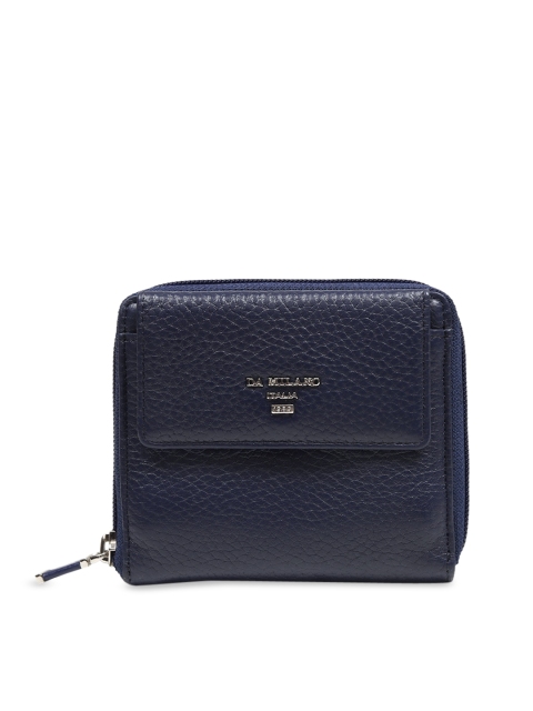 

Da Milano Women Navy Blue Textured Leather Zip Around Wallet