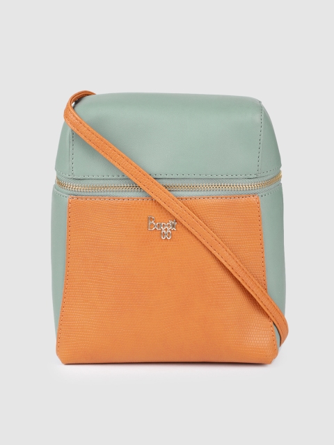 

Baggit Women Orange & Teal Blue Colourblocked Backpack cum Handbag