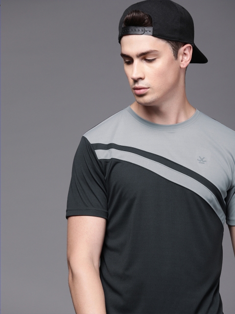 WROGN ACTIVE Men Charcoal Grey Colourblocked Round Neck T-shirt