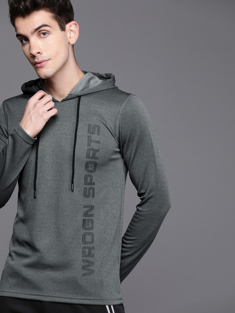 

WROGN ACTIVE Men Charcoal Grey Solid Hooded Sweatshirt With Printed Detail
