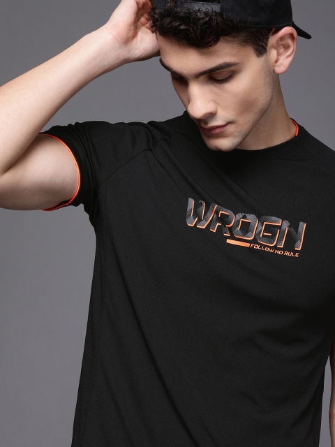 

WROGN ACTIVE Men Black Printed Round Neck T-shirt