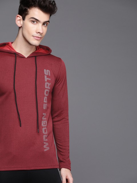 

WROGN ACTIVE Men Maroon Solid Hooded Sweatshirt