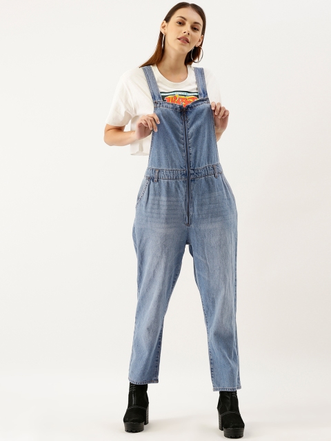 

FOREVER 21 Women Blue Washed Denim Dungarees