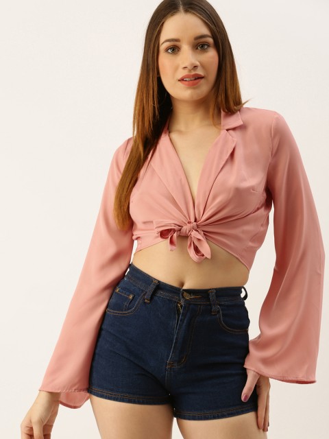 

FOREVER 21 Women Peach-Coloured Solid Wrap Top