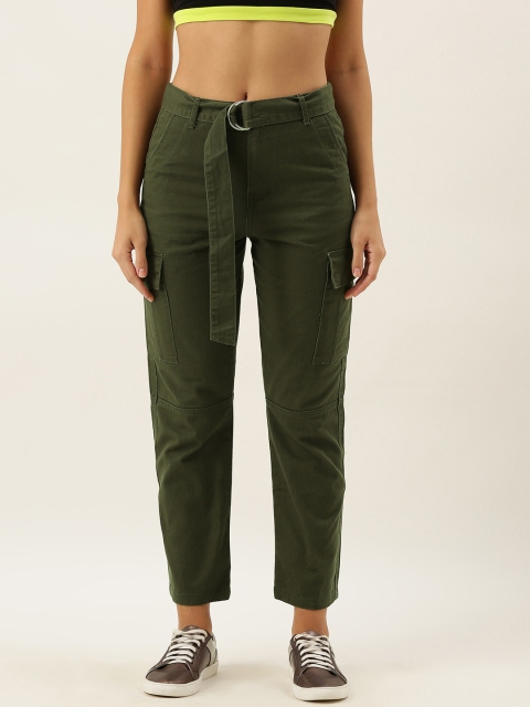 

FOREVER 21 Women Olive Green Regular Fit Solid Cargos