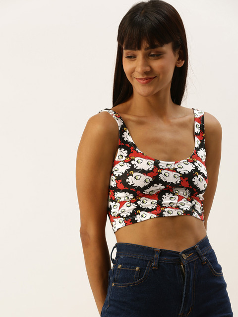 

FOREVER 21 Women Red & White Betty Boop Printed Fitted Cropped Top