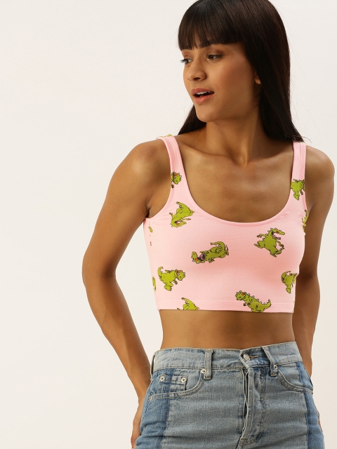 

FOREVER 21 Women Pink Nickelodeon Printed Fitted Crop Top
