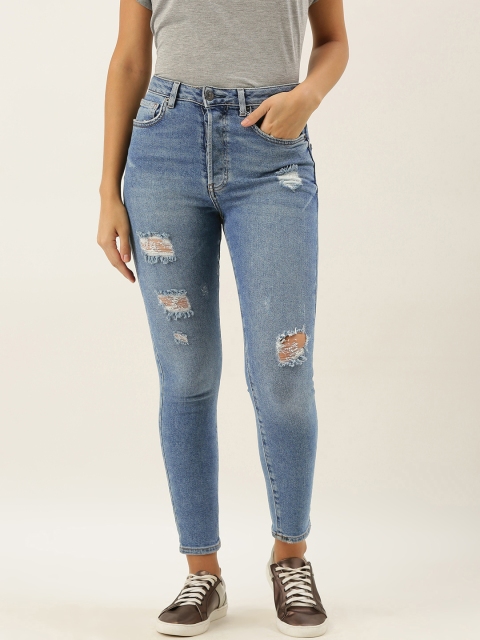 

FOREVER 21 Women Blue Regular Fit Mid-Rise Mildly Distressed Cropped Stretchable Jeans