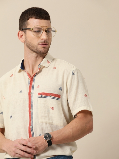 

Mr Bowerbird Men Beige Liberal Fit Handwoven Jamdani Urban Shirt