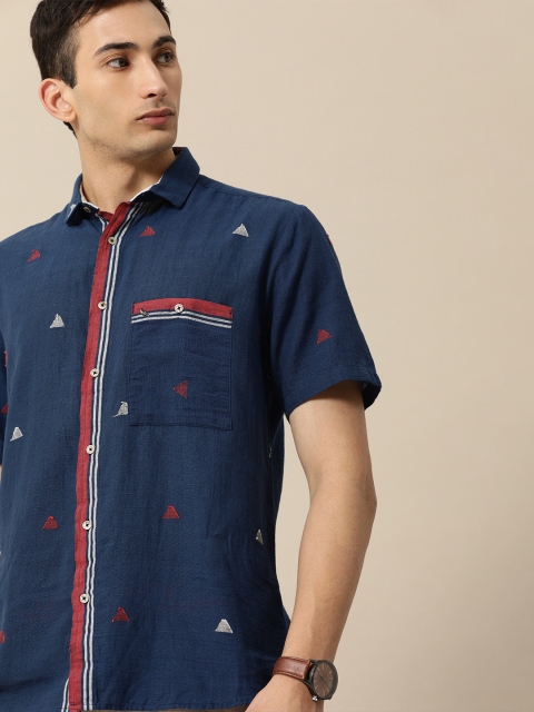 

Mr Bowerbird Men Navy Blue Liberal Fit Handwoven Jamdani Urban Shirt