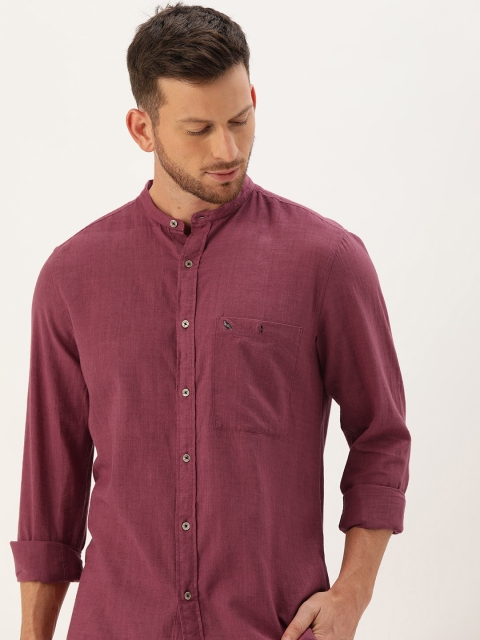 

Mr Bowerbird Men Maroon Tailored Fit Solid Casual Shirt