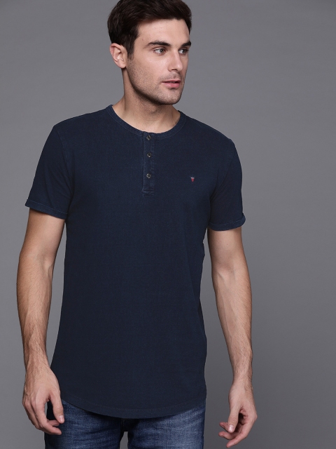 

Louis Philippe Jeans Men Navy Blue Solid Henley Neck T-shirt