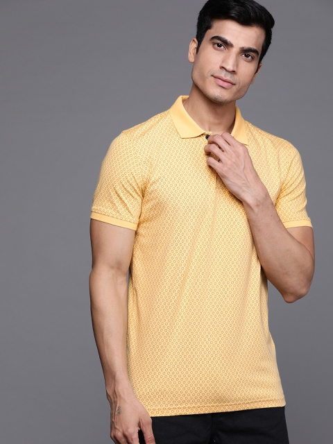 

Louis Philippe Sport Men Yellow & Navy Blue Printed Polo Collar T-shirt