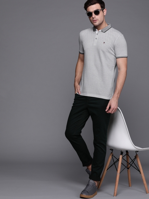 

Louis Philippe Sport Men Charcoal Grey & White Printed Polo Collar T-shirt