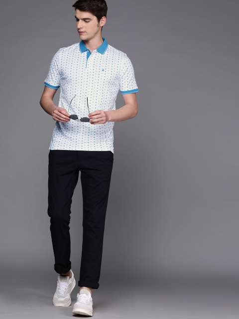 

Louis Philippe Men White & Blue Printed Polo Collar T-shirt