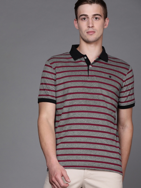 

Louis Philippe Men Grey & Red Striped Polo Collar T-shirt