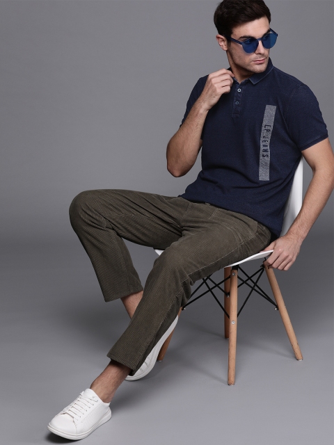 

Louis Philippe Jeans Men Navy Blue Solid Polo Collar T-shirt