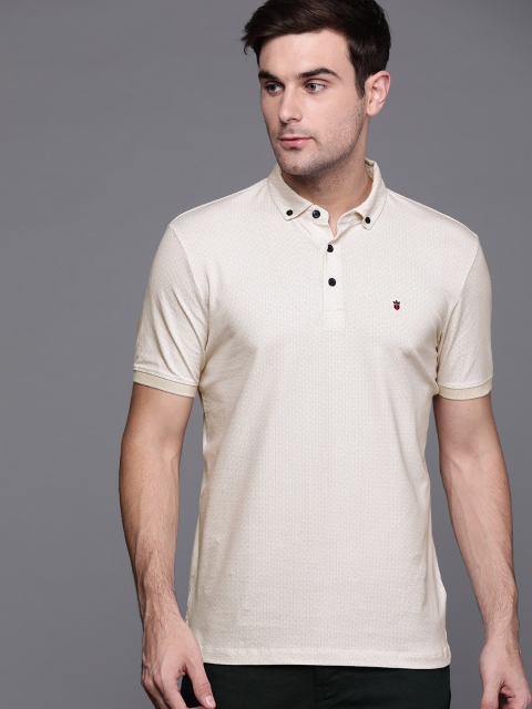 

Louis Philippe Sport Men Cream-Coloured Printed Polo Collar T-shirt