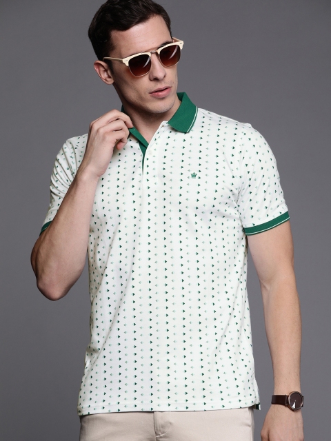 

Louis Philippe Men White Green Printed Polo Collar Pure Cotton T-shirt