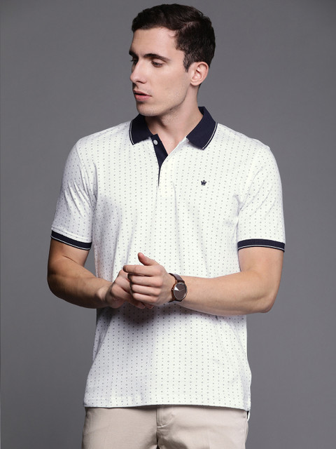 

Louis Philippe Men White & Navy Blue Printed Polo Collar T-shirt