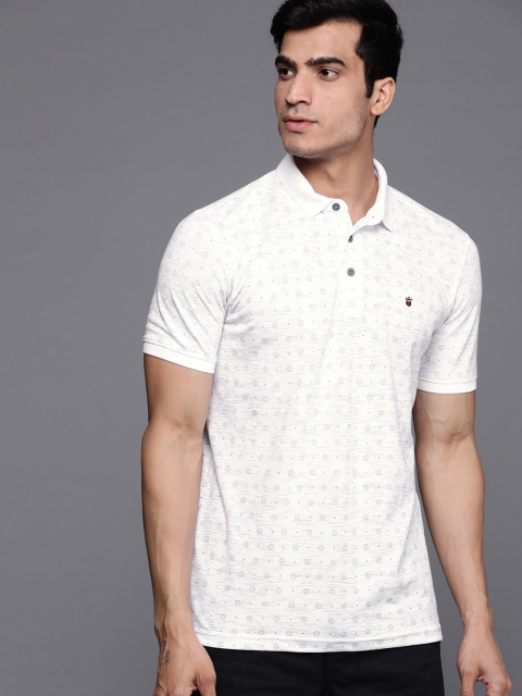 

Louis Philippe Sport Men White & Grey Printed Polo Collar T-shirt