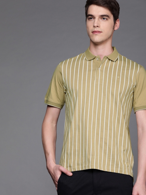 

Louis Philippe Men Beige & White Striped Polo Collar T-shirt