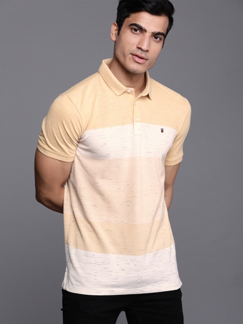 

Louis Philippe Jeans Men Beige & White Colourblocked Polo Collar T-shirt