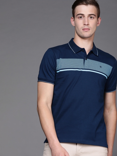 

Louis Philippe Men Navy Blue Printed Polo Collar T-shirt