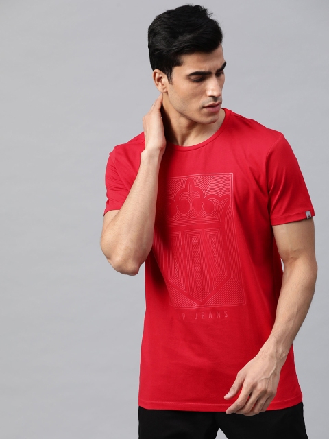 

Louis Philippe Jeans Men Red Printed Round Neck Pure Cotton T-shirt