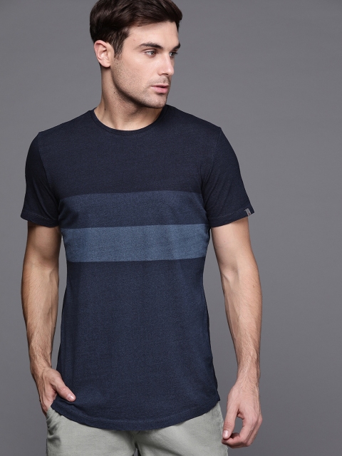 

Louis Philippe Jeans Men Navy Blue Striped Round Neck Sustainable T-shirt