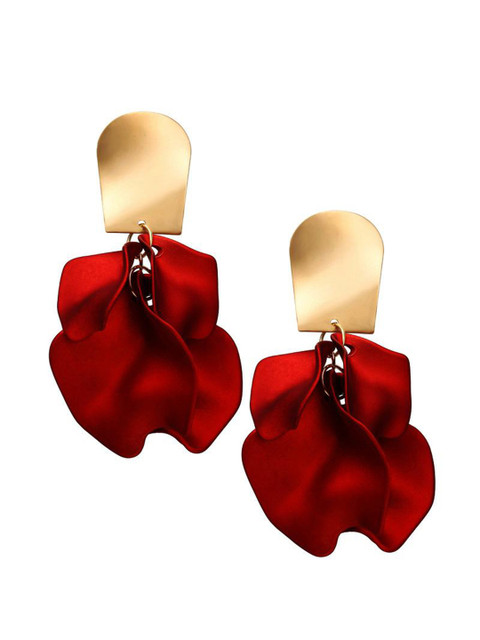

AVANT-GARDE PARIS Gold-Toned & Red Contemporary Drop Earrings