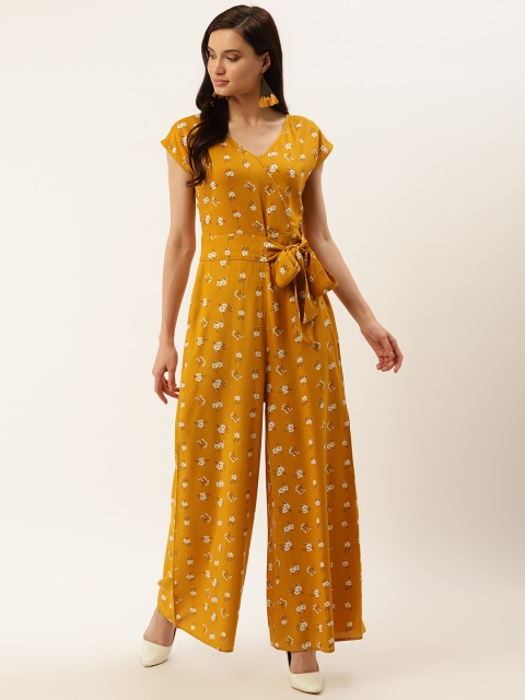 

Taurus Women Mustard Yellow & White Floral Print Basic Jumpsuit