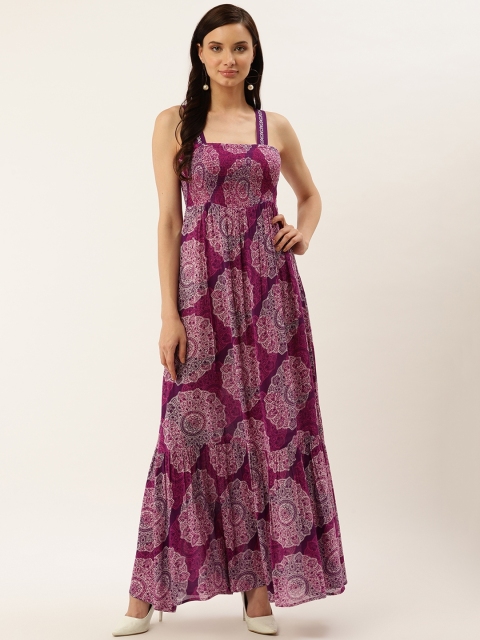 

Taurus Women Purple & White Printed Maxi Dress