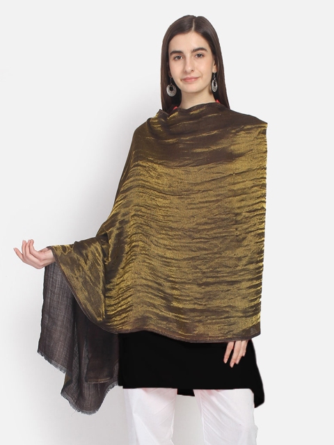 

Anekaant Women Brown Woven Design Pure Wool Zari Reversible Shawl