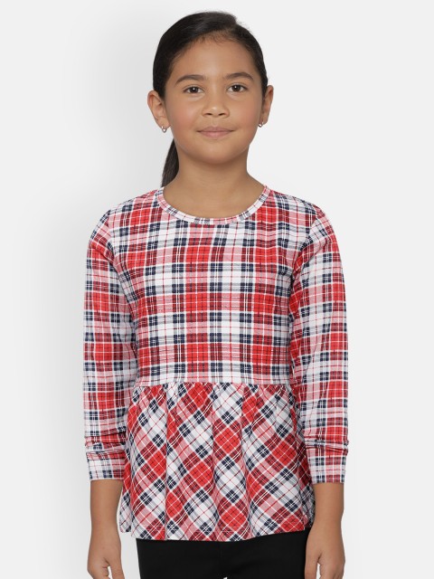 

Gini and Jony Girls Red & Navy Blue Checked A-LinePure Cotton Top