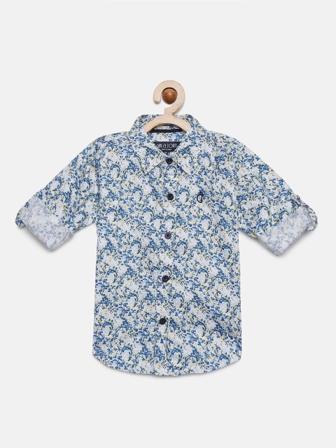 

Gini and Jony Boys White & Blue Slim Fit Printed Casual Shirt