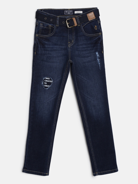 

Gini and Jony Boys Navy Blue Slim Fit Mid-Rise Low Distress Stretchable Jeans