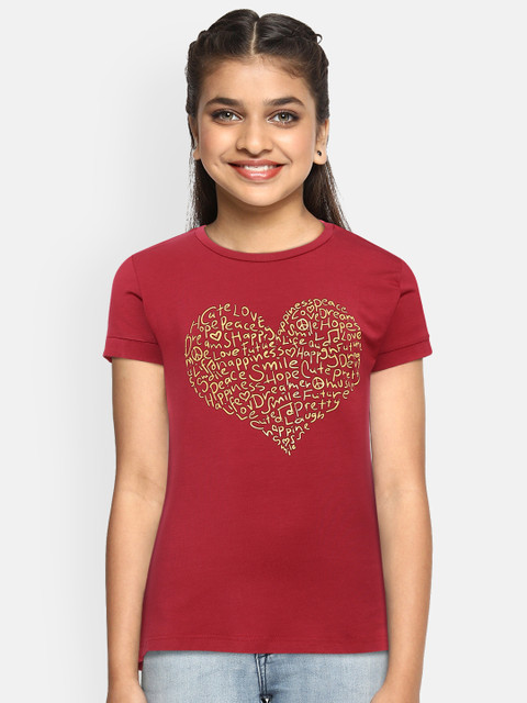 

Gini and Jony Girls Red Heart Print Round Neck T-shirt