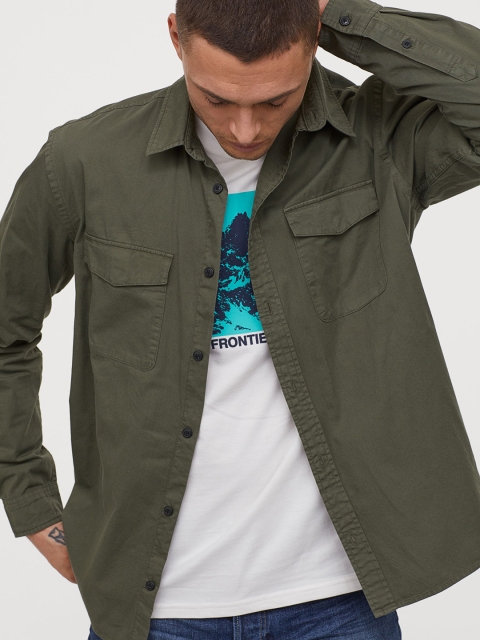 

H&M Men Green Twill utility shirt