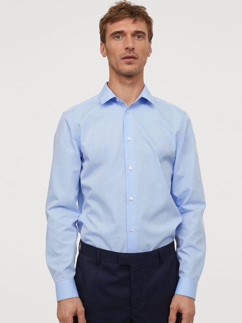 

H&M Men Blue Premium cotton poplin shirt