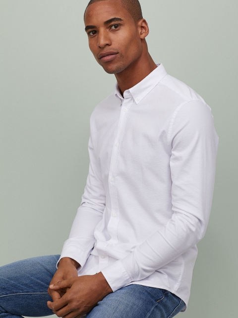 

H&M Men White Solid Shirt Muscle Fit