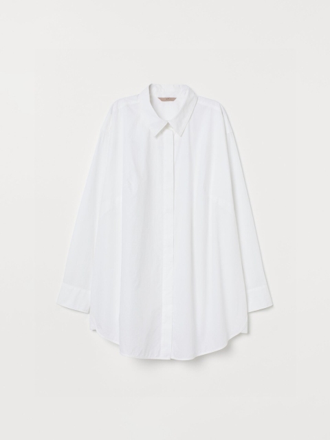 

H&M+ Women White Solid Oversized Cotton Sustainable Shirt