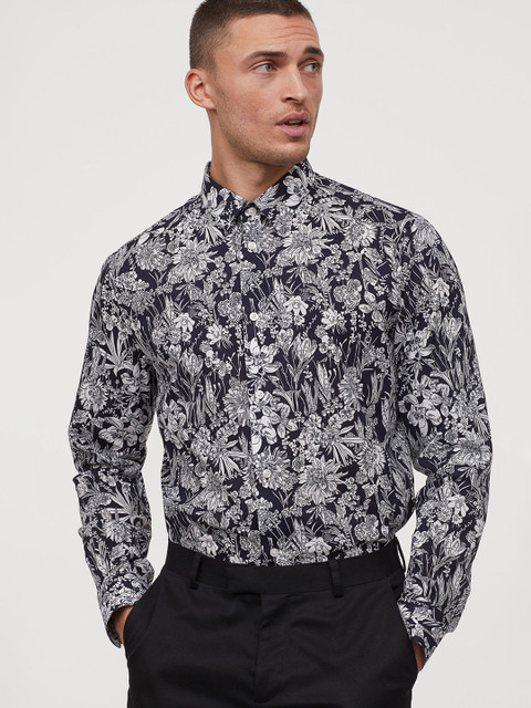 

H&M Men Blue Patterned Shirt Slim Fit