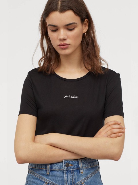 

H&M Women Black Viscose T-Shirt