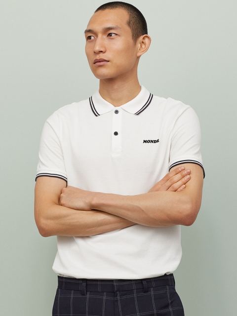 

H&M Men White Solid Polo Shirt