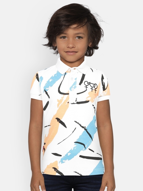 

Gini and Jony Boys White Printed Polo Collar T-shirt