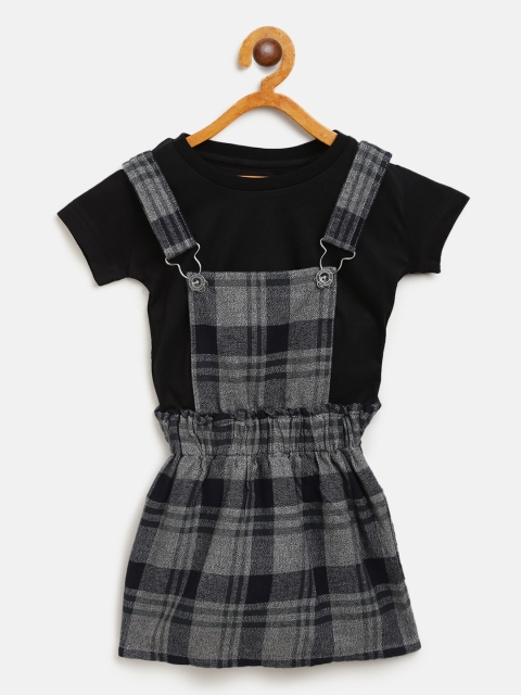 

Gini and Jony Girls Navy Blue & Charcoal Grey Checked Pinafore Dress With T-Shirt