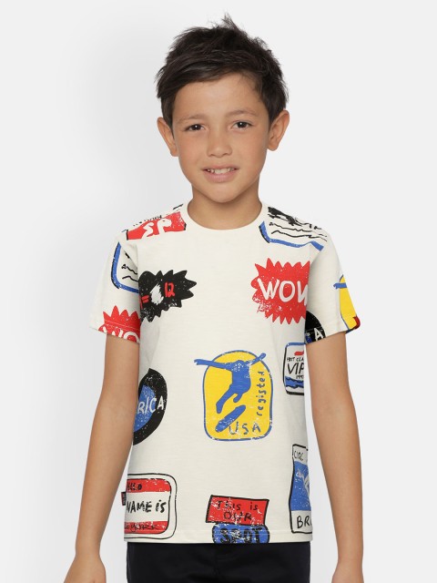 

Gini and Jony Boys Multicoloured Printed Round Neck Pure Cotton T-shirt, Multi